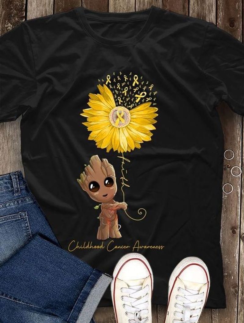 Baby Groot Sunflower Childhood Cancer Awareness Yello Ribbon Children