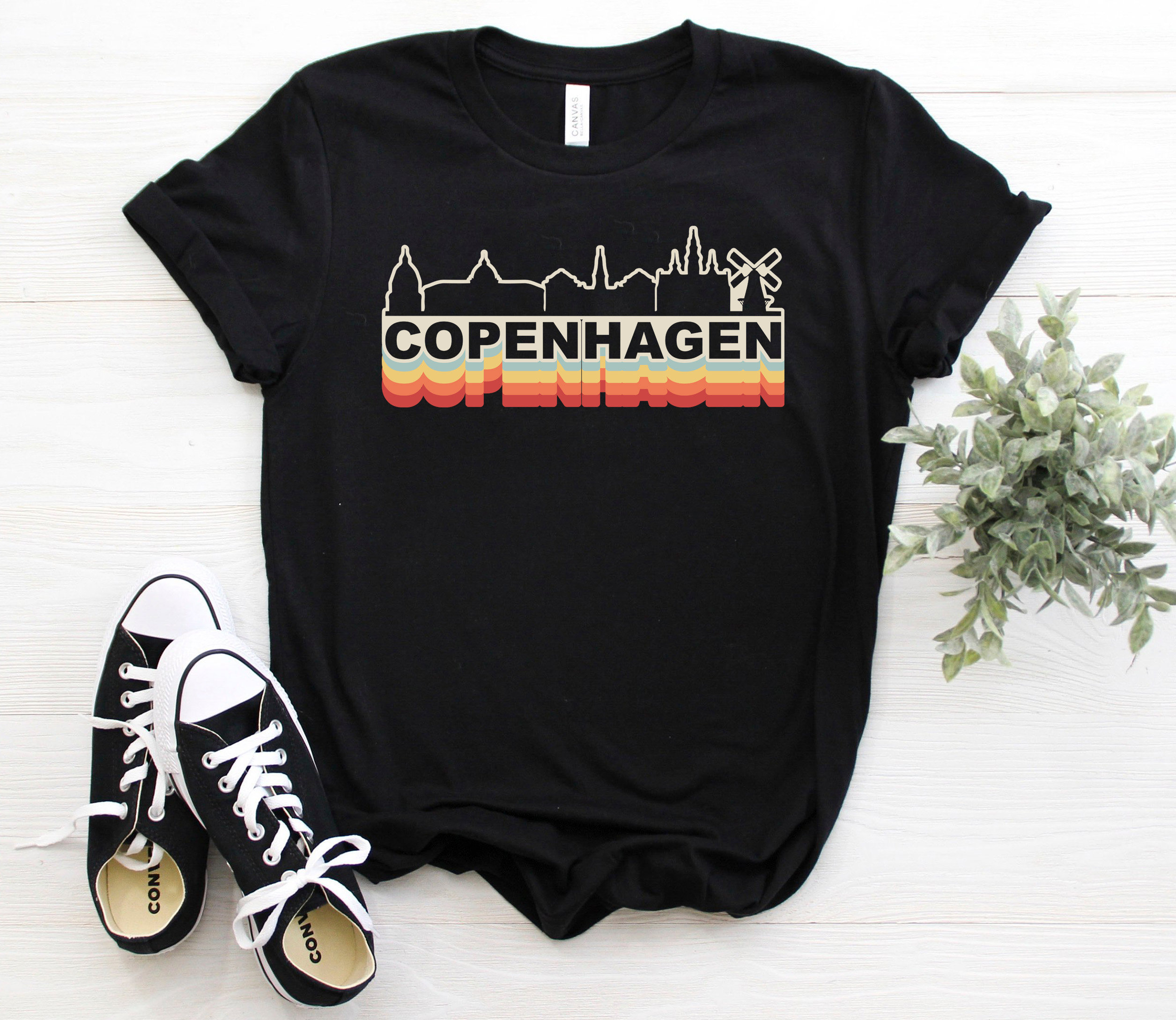Copenhagen Skyline Vintage Retro TShirt, Copenhagen Denmark