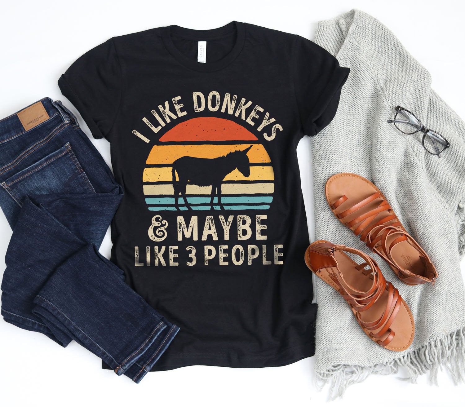 I Like Donkeys Retro Shirt, Donkey Gifts, Sunset Vintage, 60s 70s Vibe