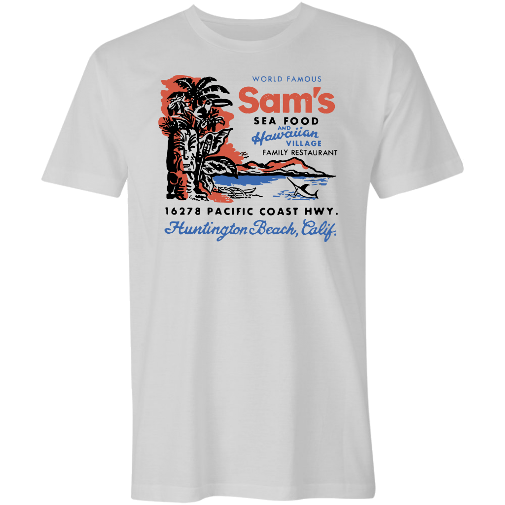 Sams Seafood Huntington Beach Vintage Tiki Bar T Shirt (New Design)